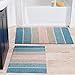 Chardin home Cordural Stripes Bath Mat, Set of 2 Bath Rugs (21 Inches x34 Inches & 24 Inches x40 Inches) | Non Slip Bathroom Rug, Machine Washable, Plush, Highly Absorbent | Aqua Turquoise Ombre