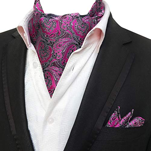 MOHSLEE Men Party Floral Silk Suit Cravat Tie Woven Ascot Pocket Square 2Pcs Set - Thumbnail 6