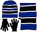 Boy's 3 Piece Knit Hat, Scarf & Gloves Set (Black-Royal Blue)