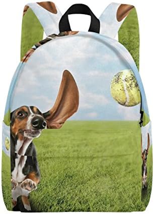 MAPOLO Basset Hound Dog Chasing Tennis Ball Lightweight Travel School Backpack for Women Girls Teens Kids