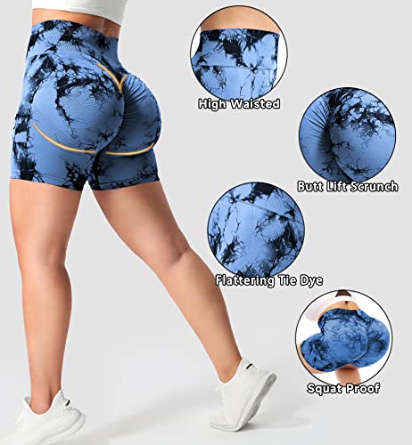 TSUTAYA WOMEN WORKOUT SCRUNCH SHORTS 5″ SEAMLESS HIGH WAISTED BOOTY GYM SHORTS TIE DYE BUTT LIFTING BIKER GYM SHORTS