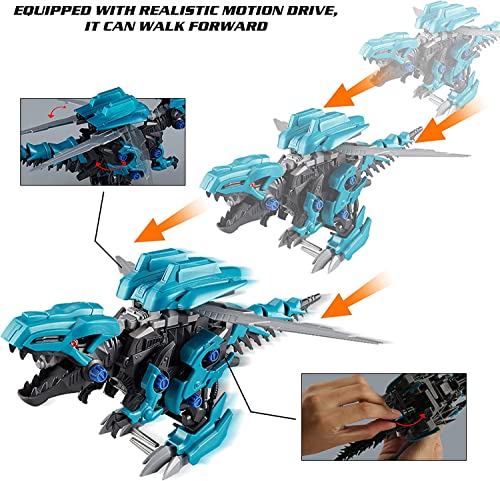 YOGNOEL T-Rex Walking Dinosaur Toys for Boys Take Apart Dinosaur Building Toy, Robot Dinosaurus STEM Building Resembly Action Toy with Launch Weapon and Wag Tail for Kids 8+ (Blue)