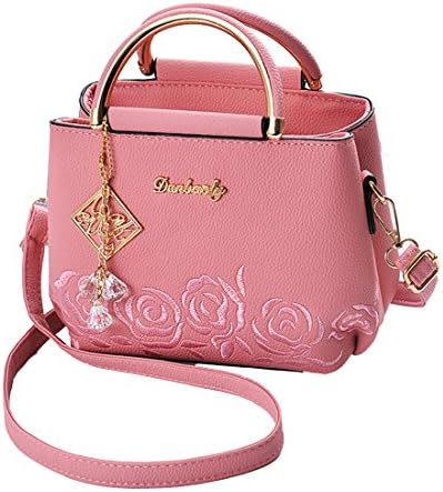 Women Girl Shoulder Korean Embroidery Simple Cross Body Purse Satchel Pink