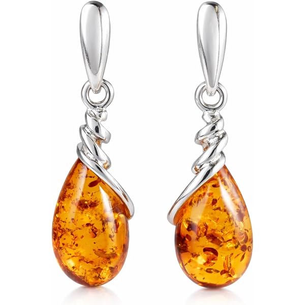Orecchini in argento sterling con ambra baltica francese a leva stile vintage in argento sterling