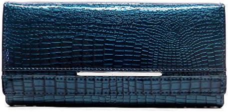 Genuine Leather Crocodile Pattern Multi Clutch Wallet Womens Organizer Wallet (Aw092) (Turquoise)