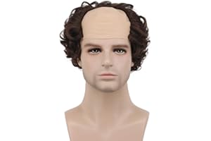 karlery Short Brown Curly Fits Old Man Bald Cap Wig Halloween Cosplay Anime Costume Party Wig (Brown)