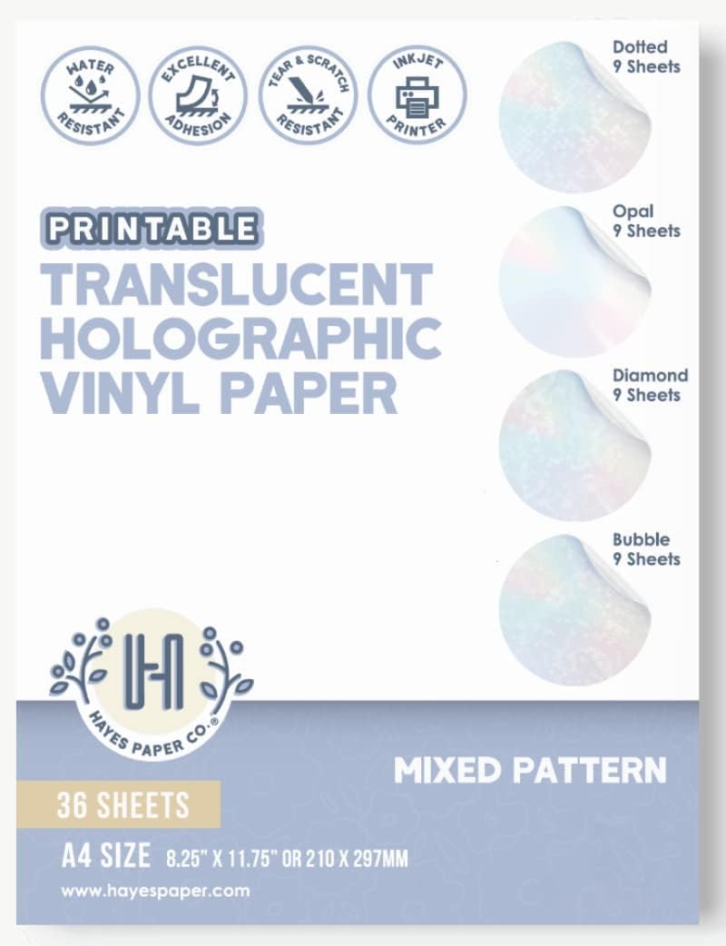 Printable Translucent Holographic Vinyl Sticker Paper - Mixed Pattern A4/ 36PK