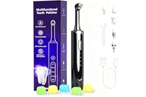 LUCKIN SMILE Electric Tooth Polisher, Plaque Remover for Teeth Whitening, Teeth Polishing Kits 4 Speed Modes，Rechargeable Dental Polisher for Cleaning, Waterproof Tooth Polish Tools with 5 Brush Heads& LED Light