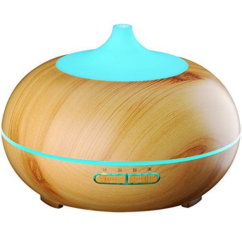 TWOPAGES Wood Grain Cool Mist Ultrasonic Humidifier with 4 Timer Settings, 300 ml