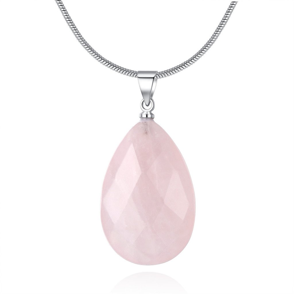 COAI Rose Quartz Teardrop Pendant Necklace for Women Girls