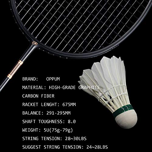 OPPUM Graphite Badminton Racket Integral Moulding Craft Racket Full Carbon Fiber Material Lightweight 1 Player Badminton Racquet-Black