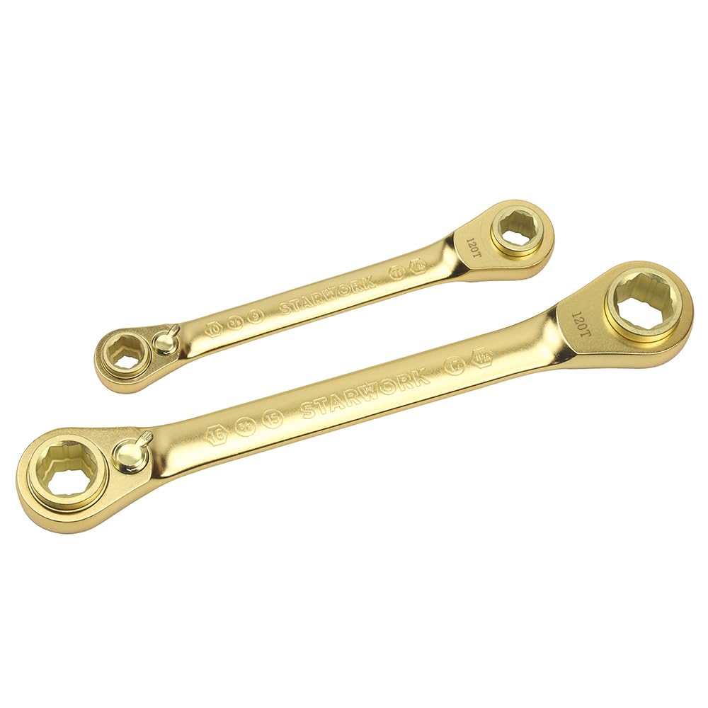 STARWORK TRUE MECHANIC 2-Piece 10-IN-1 120T Double Box End GPlating Reversible Ratcheting Wrench Set, SAE/Metric, (653020)