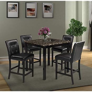 5 Piece Counter Height Dining Set Kitchen Table Furniture Set with 4 Chairs Dining Room Table and Bar Stools (Brown High Back)