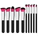 Qivange Makeup brushes, Kabuki Flat Top Liquid Foundation Face Blending Eyeshadow Makeup Brush Set(Black with Red,10pcs)