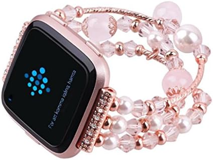 Covermason For Fitbit Versa Straps Fitbit Blaze Band Beaded Bracelet Strap Bandwristband Fitness Accessory For Women Men, Fashion Sports Beaded Bracelet Strap Band For Fitbit Versa Large Size (Pink)