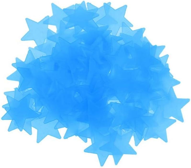100pcs 3D Stars Glow in Dark Luminous Fluorescent Plastic Wall Sticker for Kids Baby Room Bedroom Ceiling Home Decor (Blue)