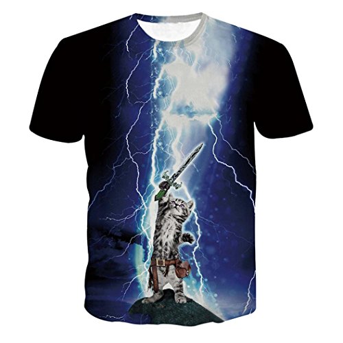 Clearance Deals T-Shirt, ZYooh 2018 Funny Boys Men 3D Graphic Lightning Cat Printed Short Tee Tops