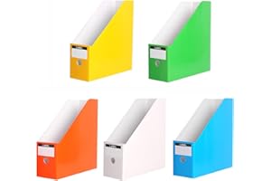 FIYERNA Foldable Desk File Holder Organizer Sturdy Cardboard Magazine Storage Box Document Rack with Blank Label Stickers for Home School Office (5, Multicolor)