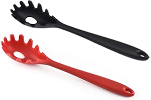 Silicone Pasta Fork, 2 Pcs High Temperature Resistance Silicone Integrated Spaghetti Spoon (Black Red)
