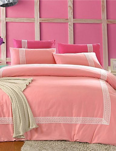 2016 MEIREN Dovet cover sets Pure Cotton 4 Piece Princess Lace Cotton Bed Linen Quilt kit Bedding Set , king-pink , king-pink