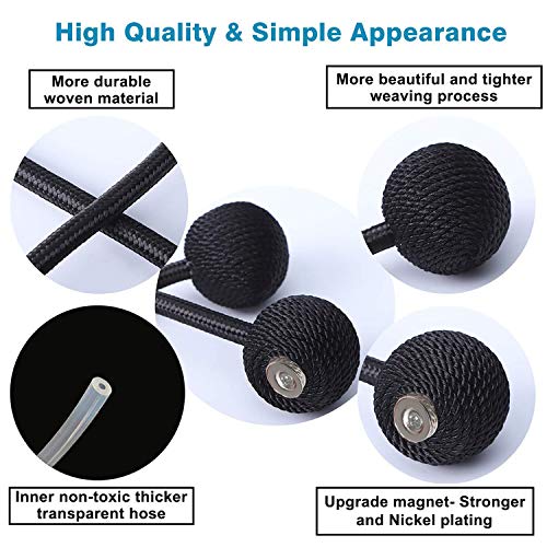 SmallDot Magnetic Curtain Tiebacks, 16 Inch Window Holdbacks Drapes Holders Hooks, Decorative Weave Rope Clips Strong Magnet for Home Office Restaurant Décor, Pack of 2, Black