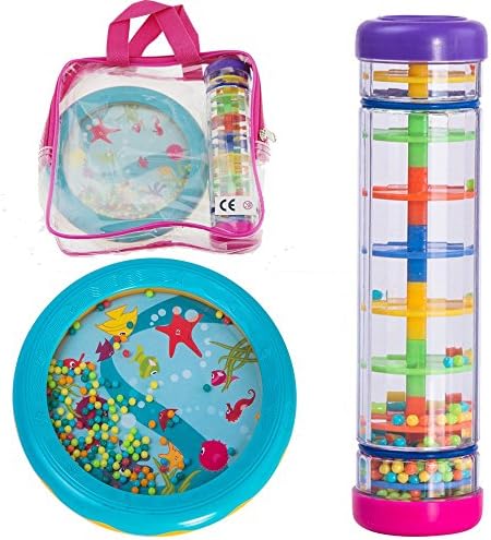 Tulatoo Rainmaker and Ocean Drum - Musical Instrument Toy Shakers And Gift Set For Babies And Toddlers