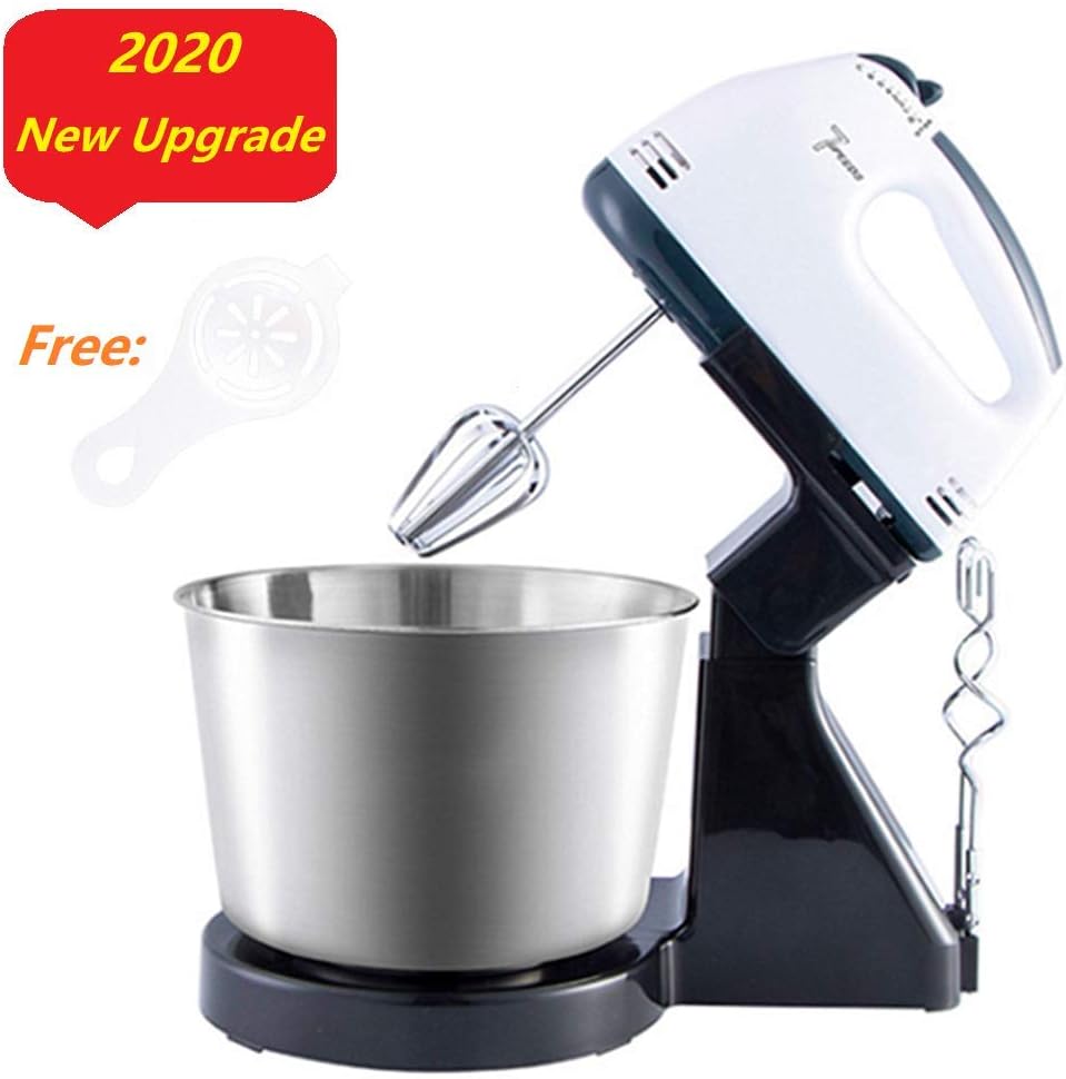 Hand and Stand Mixer, 7 Speeds, 100 Watts, 220 Voltage, Bowl Rest, Stainless Steel Bowl, Dough Hooks & Mixer Beaters for Dressings, Frosting, Meringues & More, High Capacity Whisk White