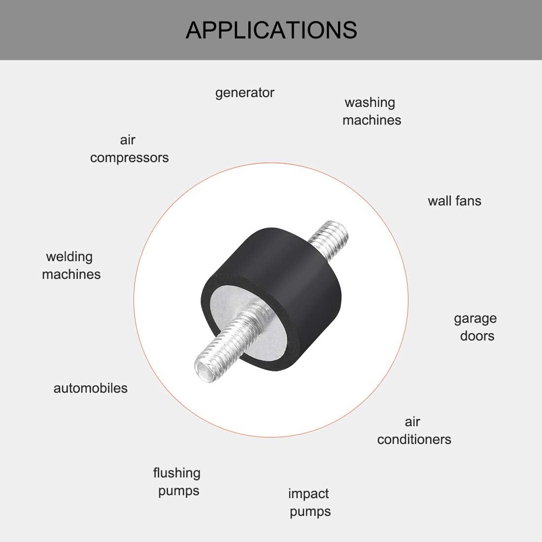 sourcing map D15 x H10 Rubber Vibration Isolator Mounts Shock Absorber with M4 x 10mm Studs 8pcs - Image 5