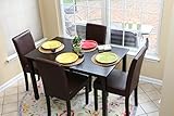 5 PC Espresso Leather Brown 4 Person Table and Chairs Brown Dining Dinette - Espresso Brown Parson Chair ()