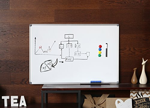 Magnetic Dry Erase Board - 4THOUGHT 36X24 Inches Whiteboard Wall-Mounted Magnetic Bulletin Board with Aluminium Frame and Removable Tray