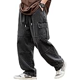 Men's Casual Loose Elastic Waist Cargo Jeans Hip Hop Denim Pants
