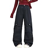 tidolee Parachute Pants for Girls Elastic Waist Wide Leg Cargo Pants with Pockets Drawstring Tapered Jogger Trousers