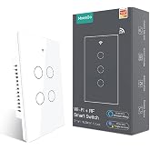 MoesGo WiFi Smart Wall Light Switch,Glass Panel, Multi-Control(3 Way), 2.4GHz Wi-Fi Touch Switches, Neutral Wire Required, Remote Control Smart Life/Tuya App, Work with Alexa, Google Home White 4 Gang