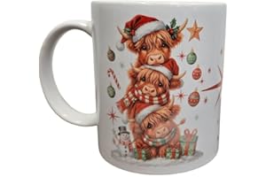 Highland Cow Christmas Mug with Matching Coaster/Tasse de Noël Vache Highland + Sous-Verre – 12oz