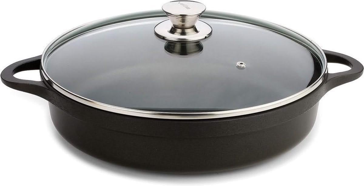 Valira 20 cm Black Short Induction Compatible Casserole Dish with Lid