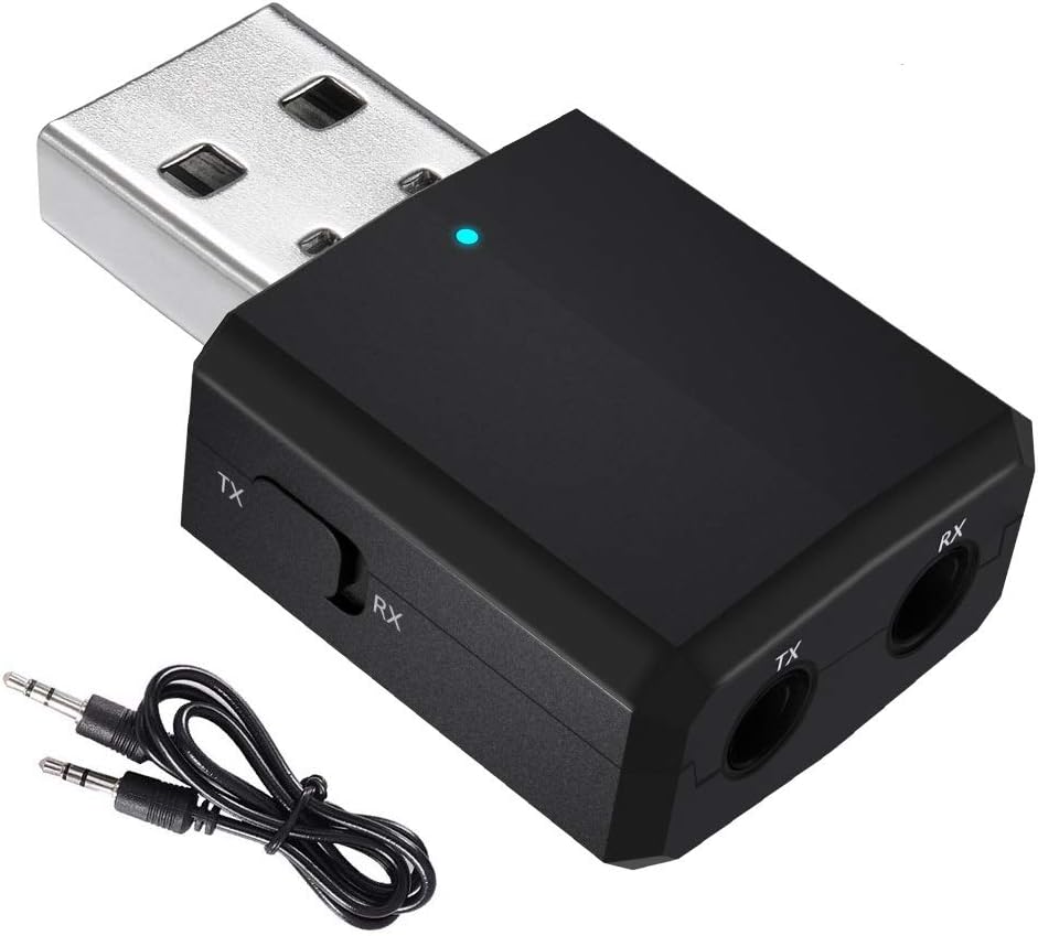 Janboo USB Bluetooth 5.0 Adapter Audio Transmitter Receiver 3-in-1, 3.5mm Mini Bluetooth Aux Adapter for PC TV Car Stereo Sound System Headphones, Bluetooth USB Dongle, Convert Non-Bluetooth Devices