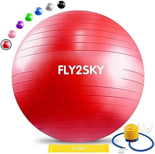 FLY2SKY Exercise Ball with Resistance Bands & Quick Pump, Fitness Ball Yoga Ball Chairs for Office Home Anti-Burst Heavy Duty Balance Stability Ball for Birth Pilates Therapy (45-75cm, 7-Color)