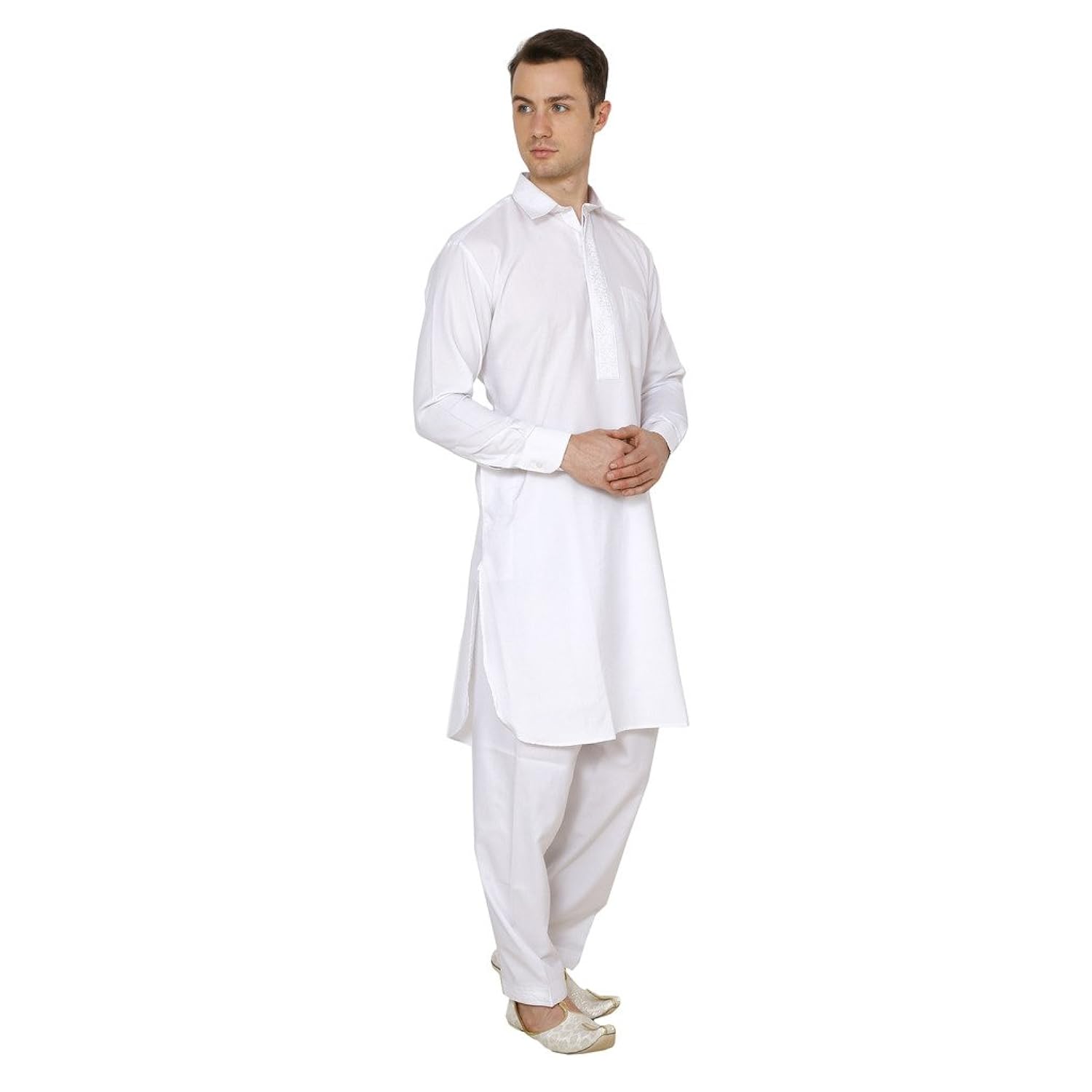 royal men's white tericott standard pathani suit salwar set