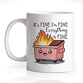 Gkodw It's Fine Everything is Fine Funny 11oz Double-Sided Red Ceramic Mug, Dumpster Fire Coffee Mug for Women Men, Office Gifts for Colleague Friend, Sarcastic Birthday Gifts for Coworker Employee D