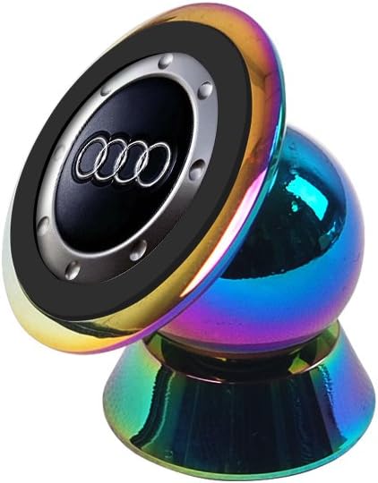 Audi Logo Cell Phone Car Mount Holder, 360 Degrees Dashboard Universal Car Cradle Mount Rotatable Sticky Magnetic Stand Holder For Smartphone (Colorful Stainless Steel plating)