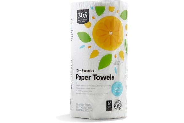 365 by Whole Foods Market, 100% Recycled Jumbo Paper Towels, Ultra-Strong, 135 Sheets per Roll, 1 Count