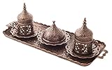 MisterCopper New Premium Turkish Greek Arabic Coffee Espresso Serving Set for 2,Cups Saucers Lids Tray Delight Sugar Dish 11pc (Copper)