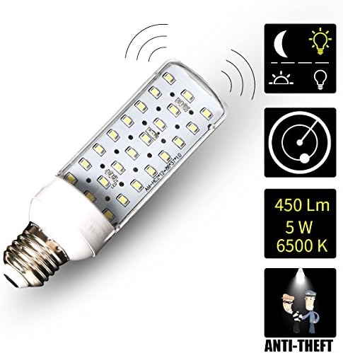 Indoor Microwave Motion Sensor Light LED Security Lights Wireless Dusk to Dawn Movement Detector Light Bulb Activated Lamp 6500K 220V 5W E27