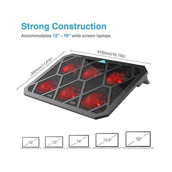 VOXON-Laptop-and-Notebook-Cooling-Pad-With-6-Fans-at-1400-RPM-and-Red-LED-Laptop-Cooler-fits-up-tp-19 VOXON Laptop and Notebook Cooling Pad, Gaming Laptop Stand, 65CMF, With 6 Fans at 1400 RPM, 12 Red LED Laptop Cooler…