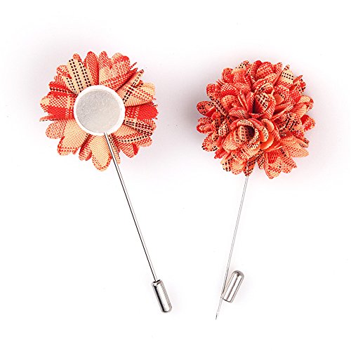 RuiLida Men's Polyester Mixed Color Flower Lapel Pin Boutonniere Pin Corsage Wedding Pin for Suit (001-Orange)