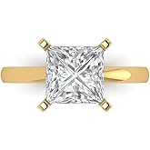 Clara Pucci 14K Solid Gold Engagement Ring for Women | 3 cttw White Sapphire Princess Cut Solitaire | Real Yellow Gold Wedding Ring