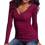 Long Sleeve V-neck Tee Tank Top Shirt (Medium, Mustard), Online Clothing Store