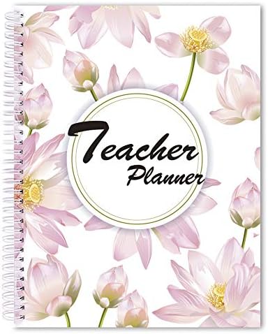 SICOHOME Teacher Planner 2019-2020 - Flexible Cover-Twin-Wire Binding8 1/2" x 11" - Pink - Floral