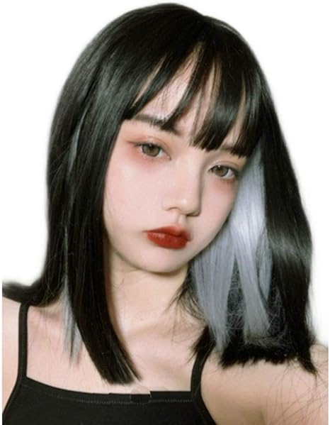 Amazon Co Jp 黒白グラデーションカラーショートヘアウィッグ 魅力的な自然ストレートヘアウィッグ 中長髪ウィッグ ファッション小物 Color Black 服 ファッション小物