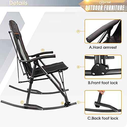PORTAL Folding Camping Rocking Chairs Outdoor Mesh Patio Rocker Recliner Chairs with High Back